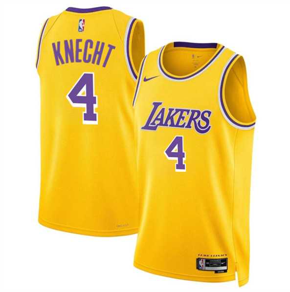 Men%27s Los Angeles Lakers #4 Dalton Knecht Yellow 2024 Draft Icon Edition Stitched Basketball Jersey Dzhi->los angeles lakers->NBA Jersey
